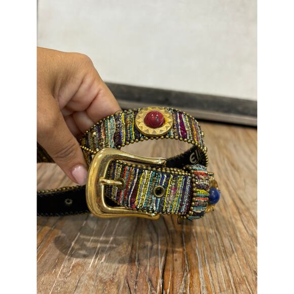 Vintage Elite California Embellished Boho Tapestry Belt Jeweled Wearable Art